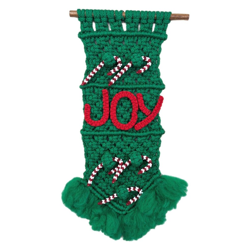 Macrame Christmas Wall Hanging Tapestry Woven JOY 70s Vintage Retro 23”